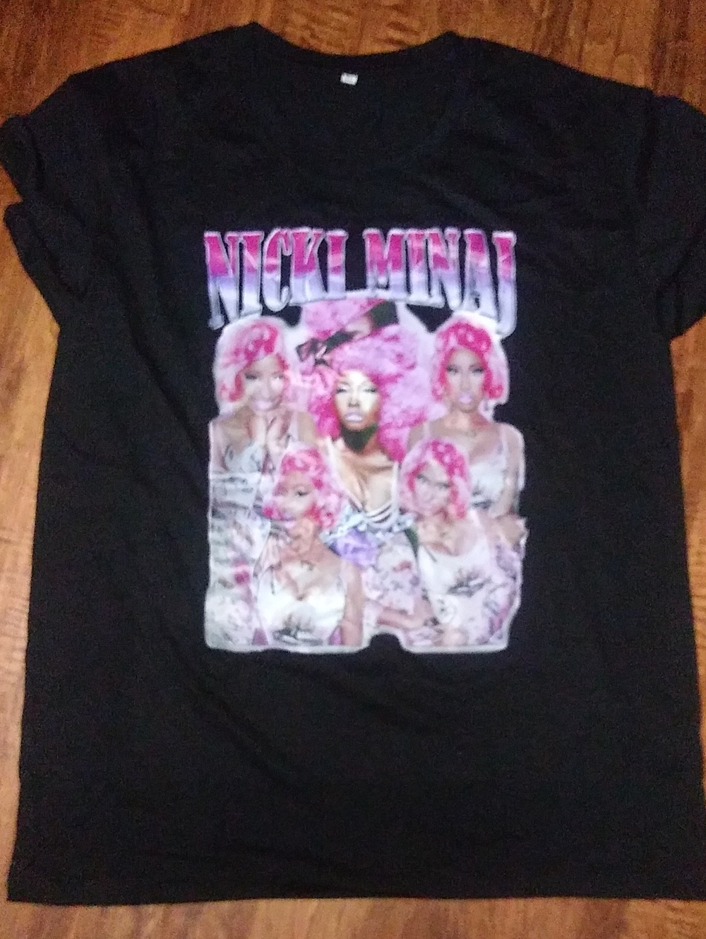 Nicki Minaj Black Tee with Pink Graphic Collage